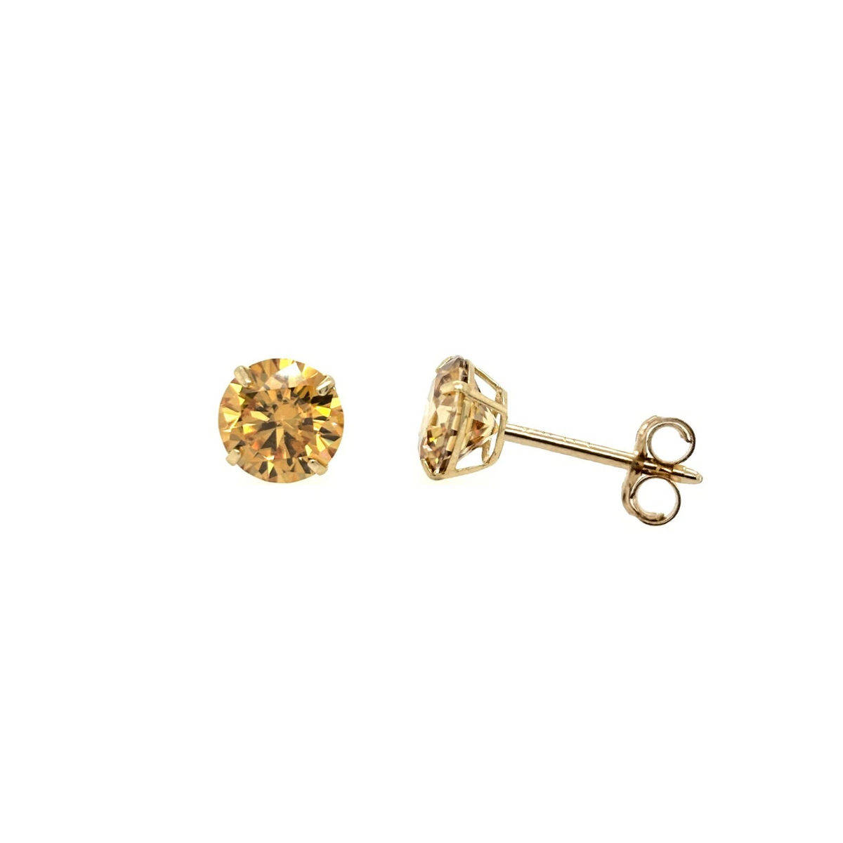 14K Gold Certified GRA D-VVS1 Round Champagne Moissanite Push Back Studs Earrings