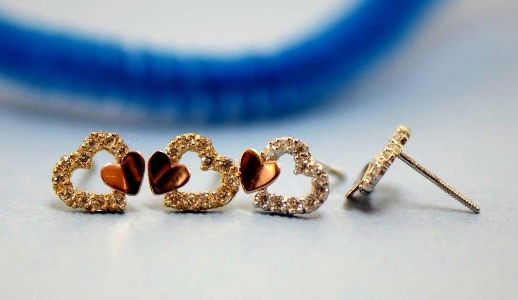 14K White or Yellow Gold Double Heart Shape CZ Stud Earrings