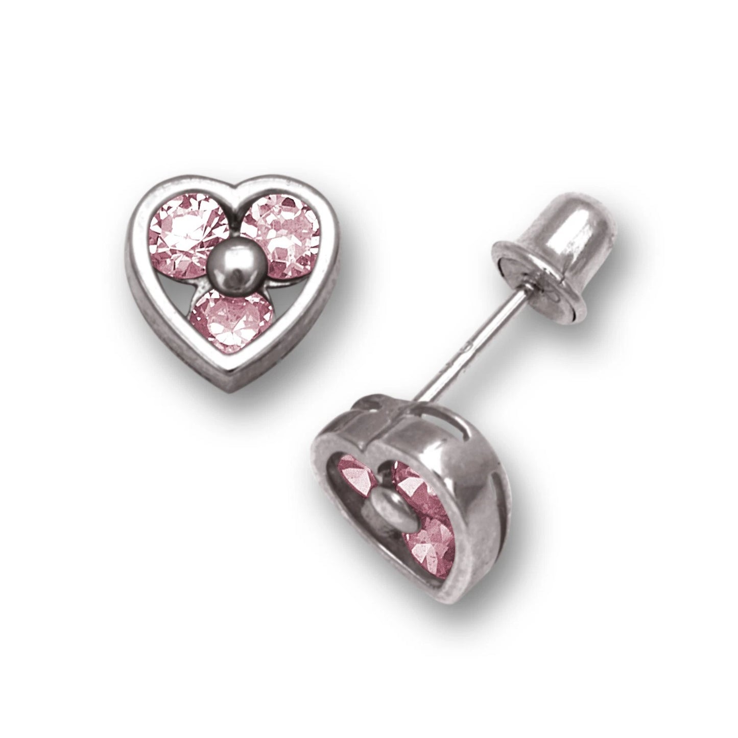 14K Yellow & White Gold Heart Shape CZ Stud Screw Back Earrings for Women