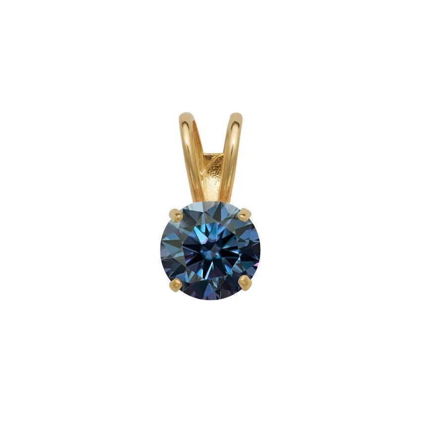 14K Gold GRA Certified D-VVS1 Round Blue Moissanite Pendant