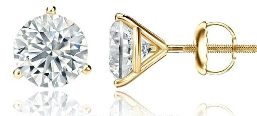 14K Gold GRA Certified D-VVS1 Round Moissanite Martini Screw Back Stud Earrings