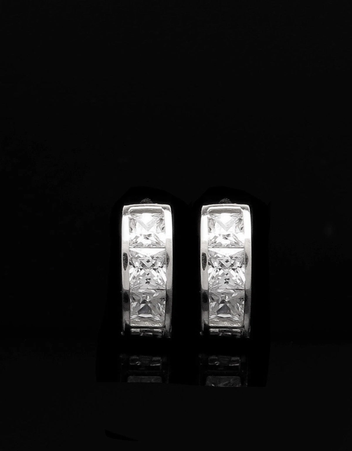 14K White Gold Princess Cut Huggie Hoop Earrings