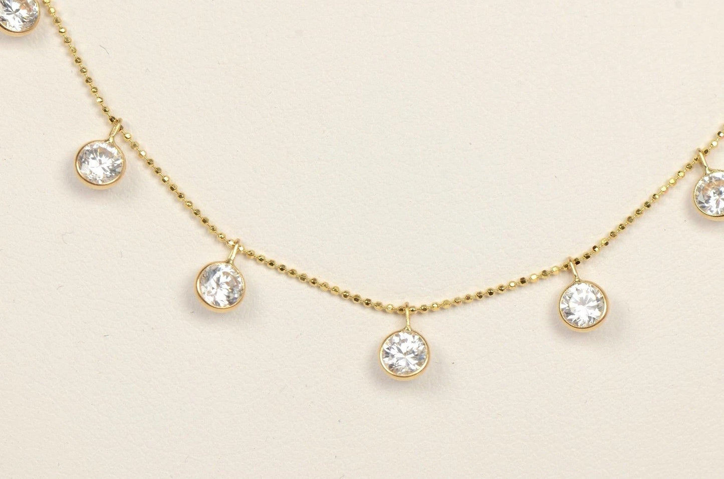 14k Yellow Gold Round clear Cubic Zirconia CZ by the yard 18" Cleopatra Necklace