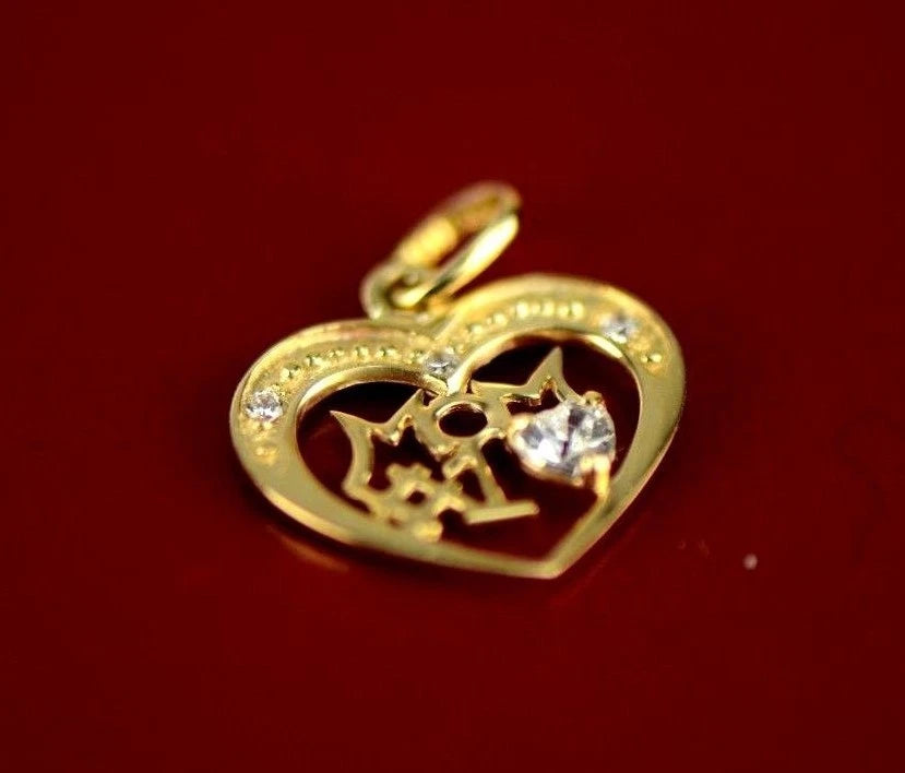 14k Yellow Gold Mom Heart CZ Pendant