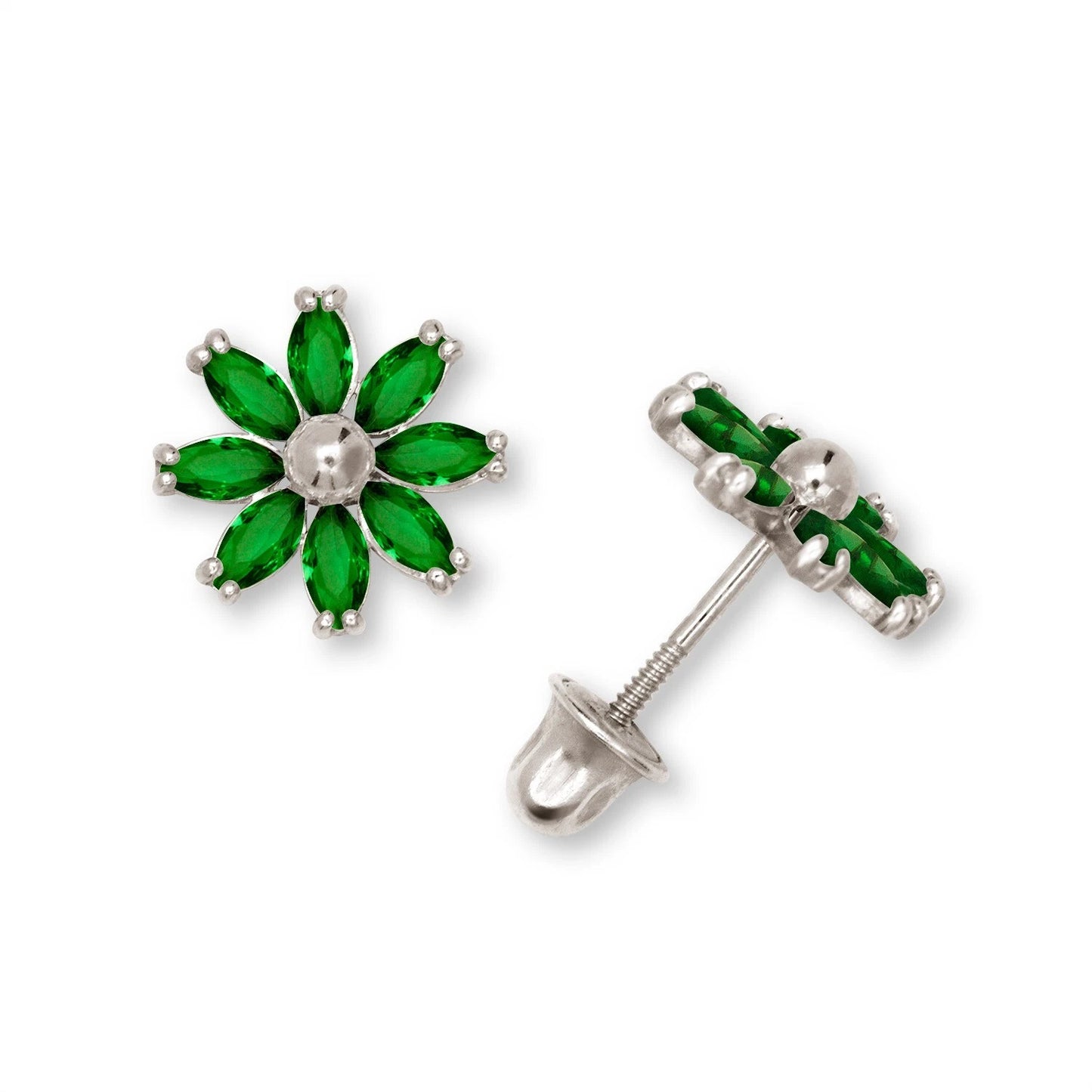 14K Yellow & White Gold Flower Pretty Earrings for Women