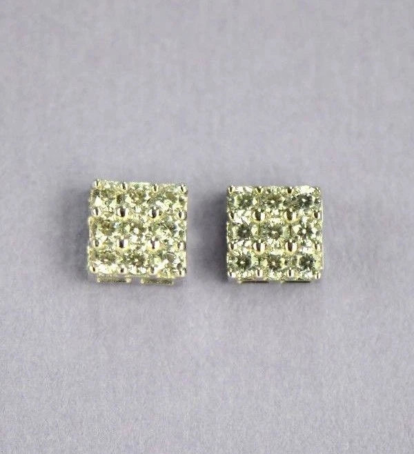 14K Yellow or White Gold Fancy Square Design CZ Stud Earrings