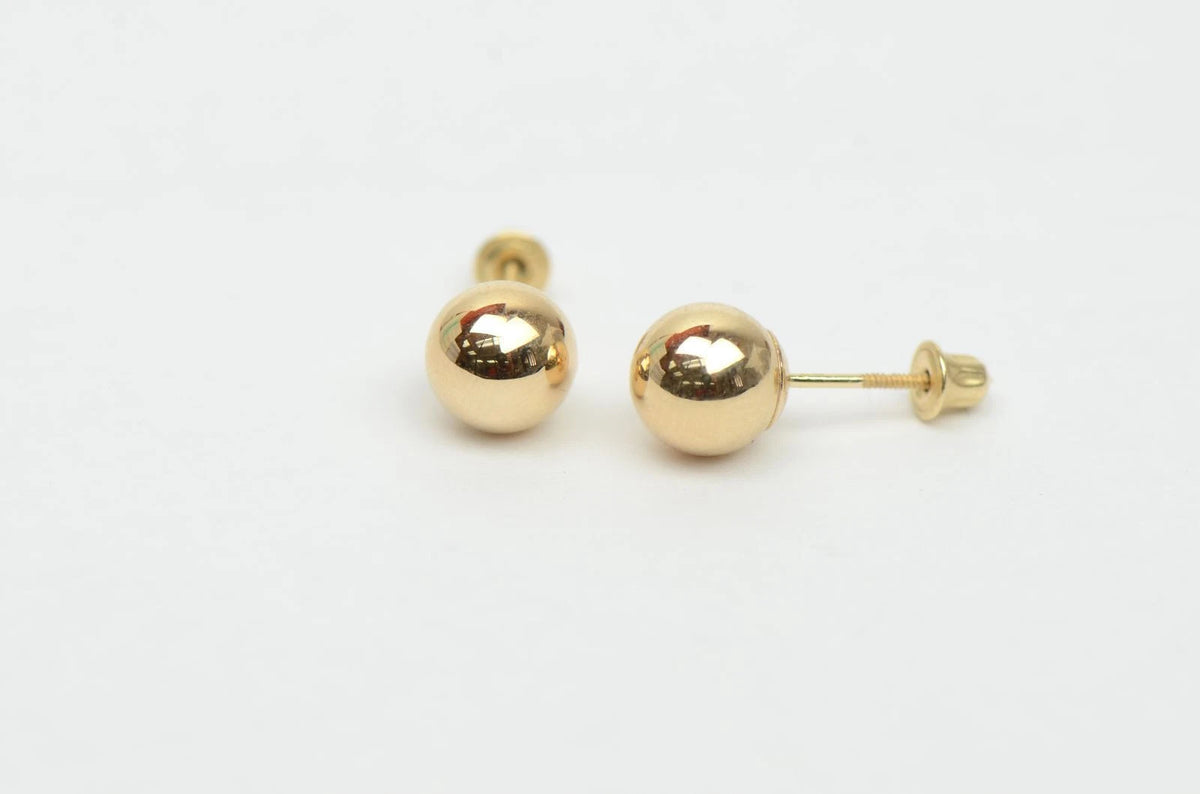 14k Solid Yellow Gold Ball stud earrings with screw back round High Polish