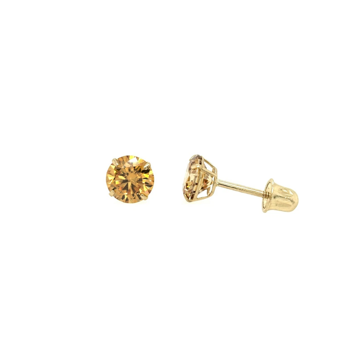 14K Gold Certified GRA D-VVS1 Round Champagne Moissanite Screw Back Studs Earrings