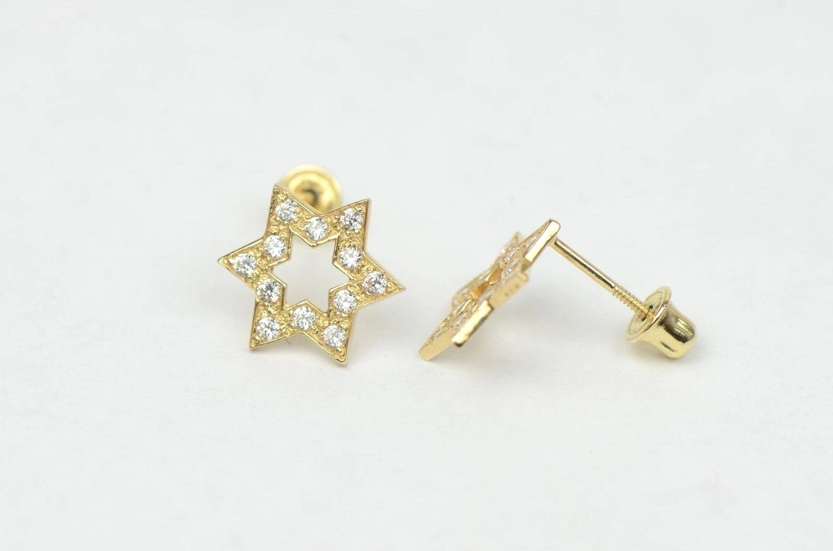 14k Yellow Gold Star of David Stud Earrings
