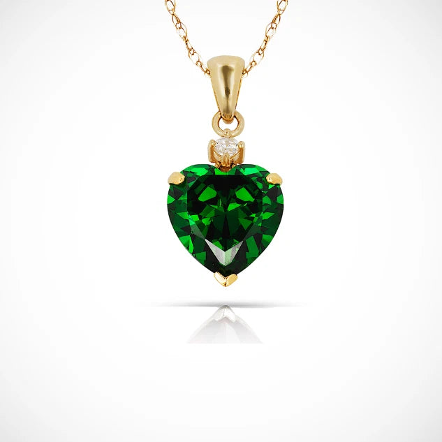 14K Yellow Gold Classic Heart Shaped Simulated CZ Pendant for Women