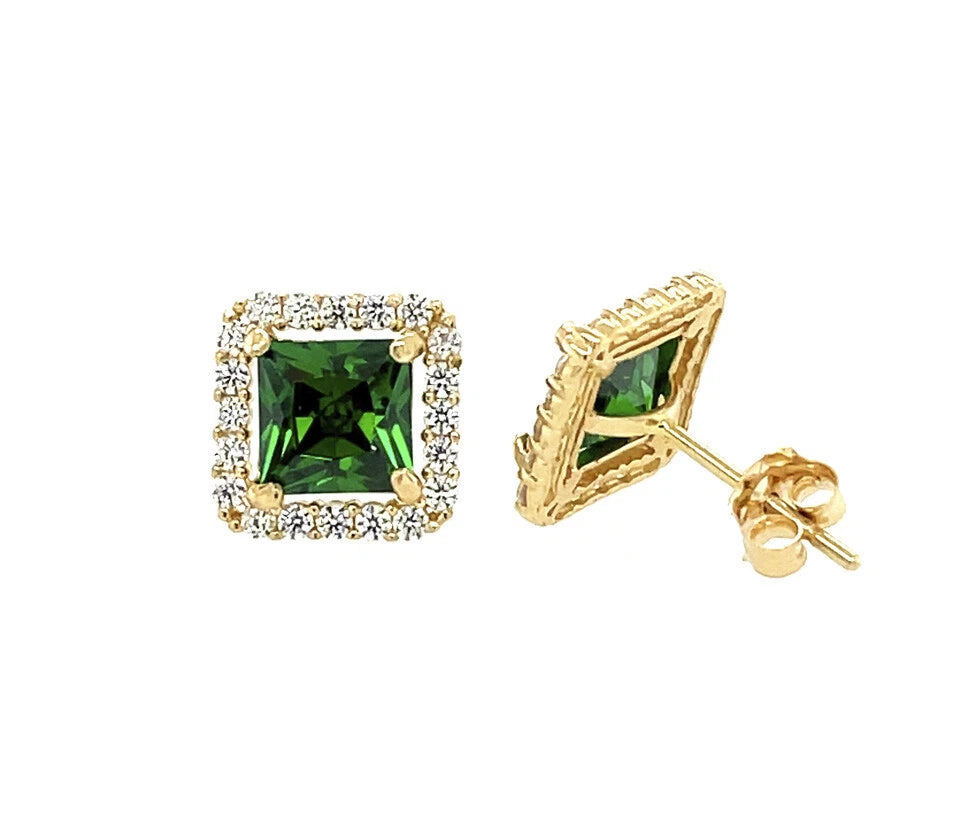 14k Yellow and White Gold Cushion Stud Earrings with Push Back