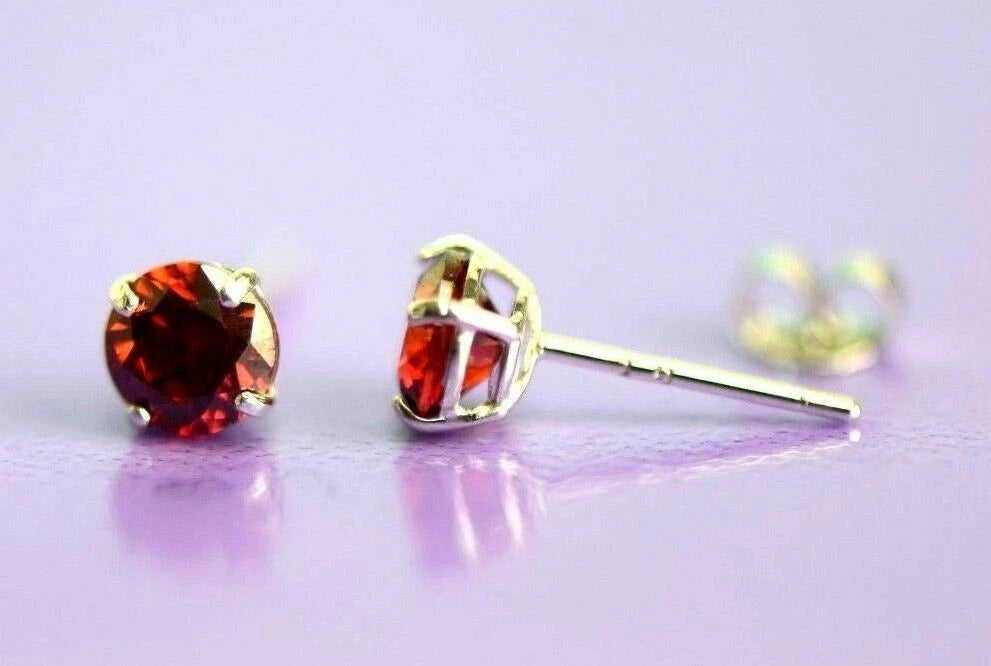 14K Solid White Gold 4mm Round Birthstone Stud Earrings with Push Back