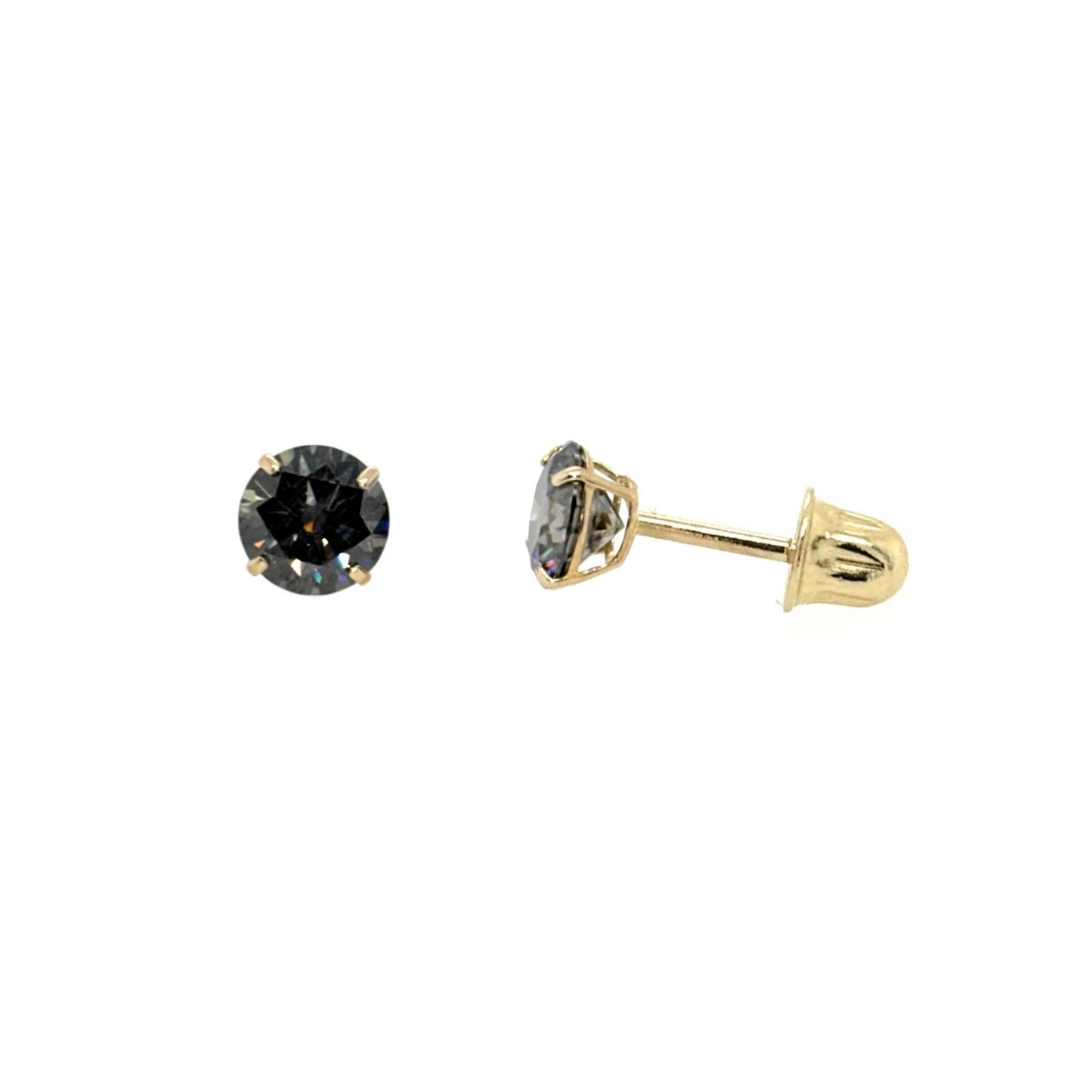 14K Gold GRA Certified D-VVS1 Round Moissanite Grey Screw Back Studs Earrings