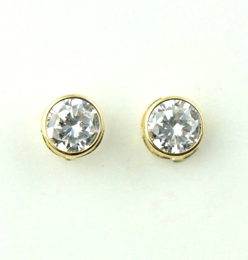 14K Round Bezel Set Yellow Gold Birthstone Earrings