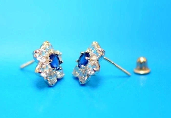 14k White Gold Flower Stud CZ Earrings screw back