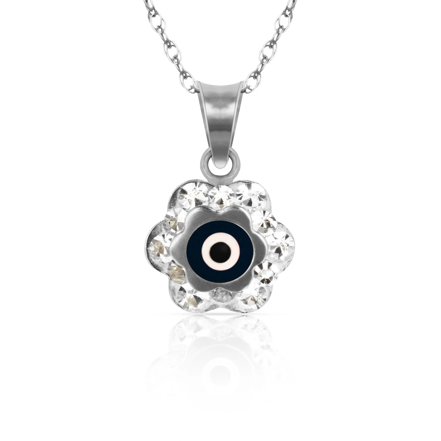 14k Yellow or White Gold CZ Flower Evil Eye Pendants