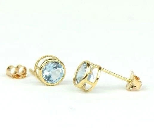 14K Round Bezel Set 5mm Yellow Gold Birthstone Earrings