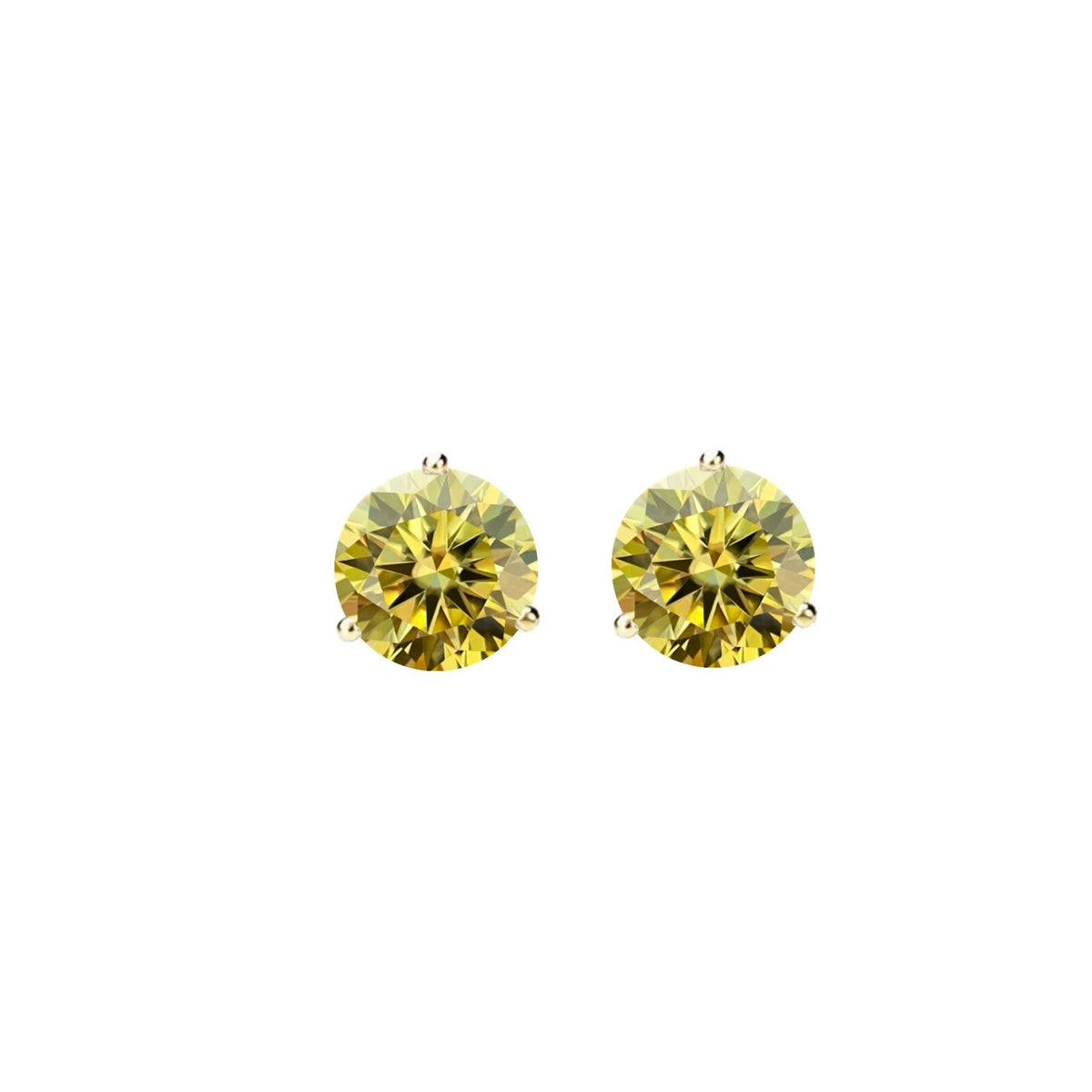 14KGold GRACertifiedD-VVS1 LemonYellow Moissanite Martini PushBack Stud Earrings