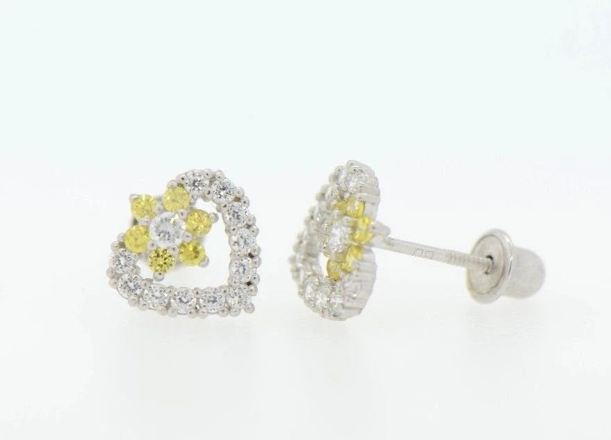 14K White Gold Heart Shape CZ Stud Earrings