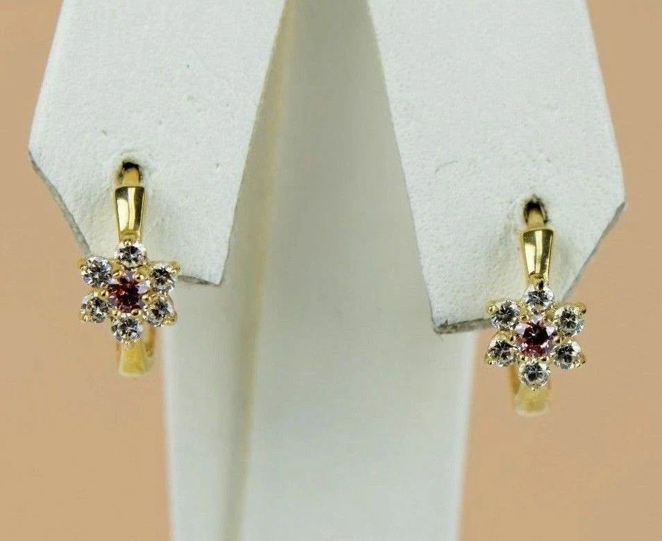 14k Yellow Gold Flower Huggies Hoop Earring Birthstone