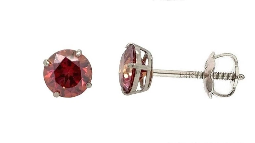 14K Gold GRA Certified D-VVS1 Watermelon Red Moissanite Screw Back Studs Earrings