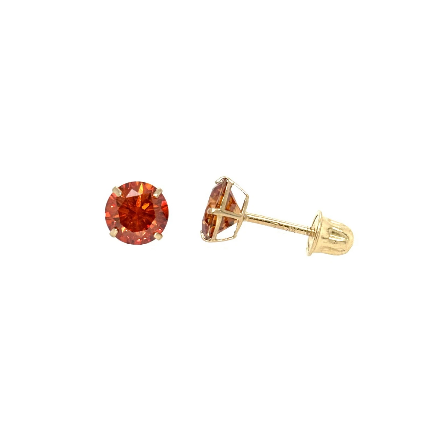 14K Gold GRA Certified D-VVS1 Round Orange Moissanite  Studs Earrings Screw Back