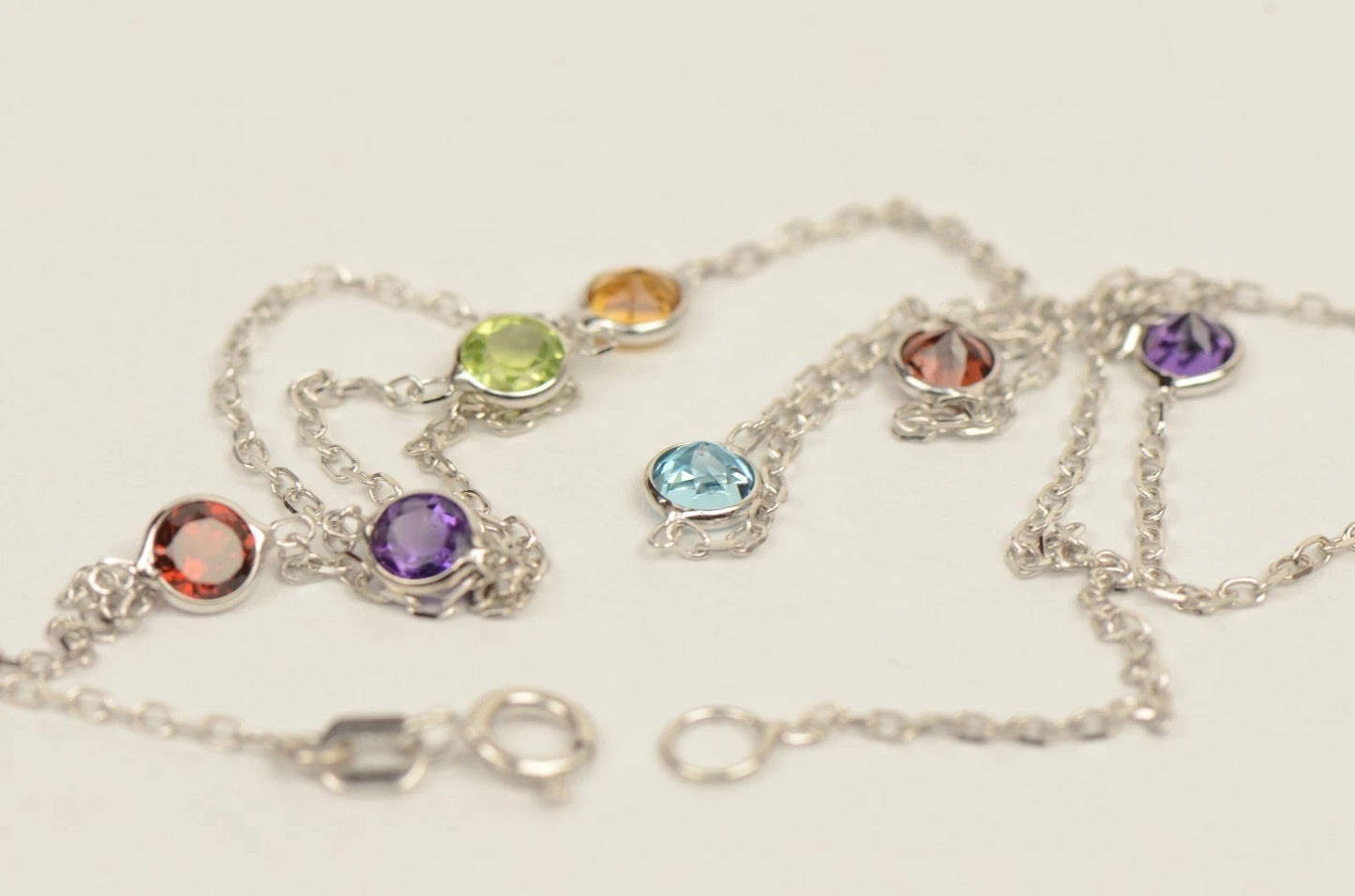 14k White Gold Multicolor Cubic Zirconia CZ by the yard 18" Necklace