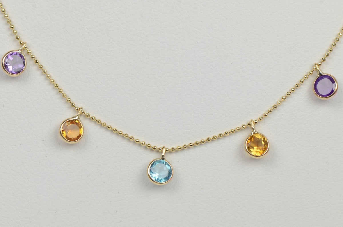 14k Yellow Gold Round Multi CZ by the yard 18" Cleopatra Necklace
