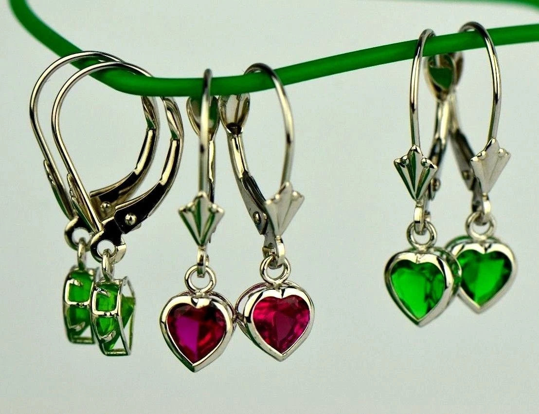 14k White Gold Dangle Bezel Heart CZ Leverback Pierced Earrings Birthstone 5x5MM
