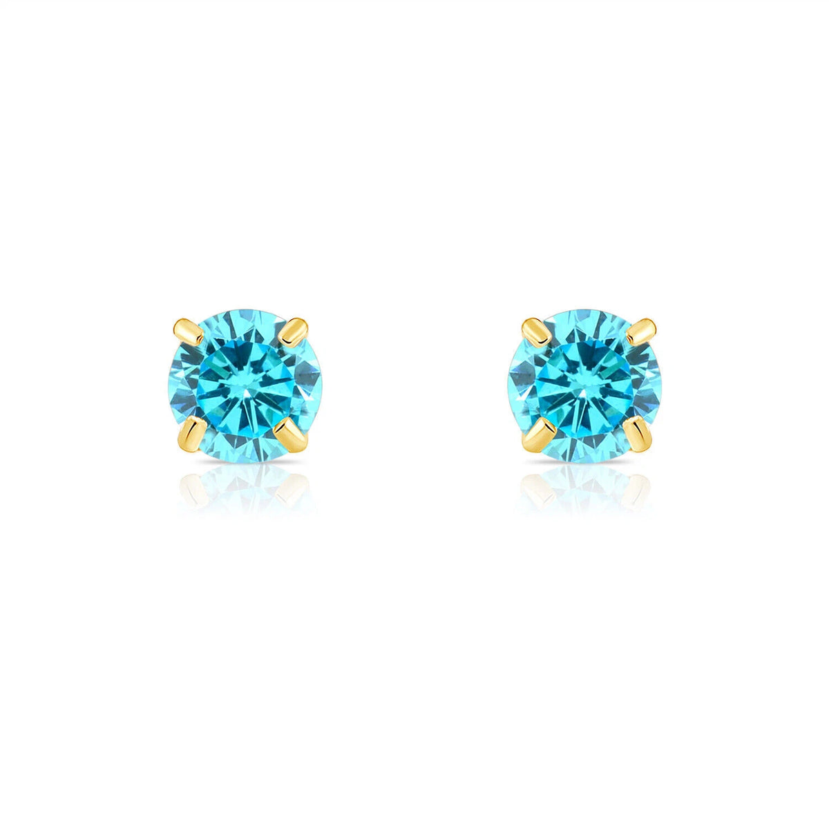 14K Solid Yellow Gold 6mm Round Birthstone Stud Earrings with screw back