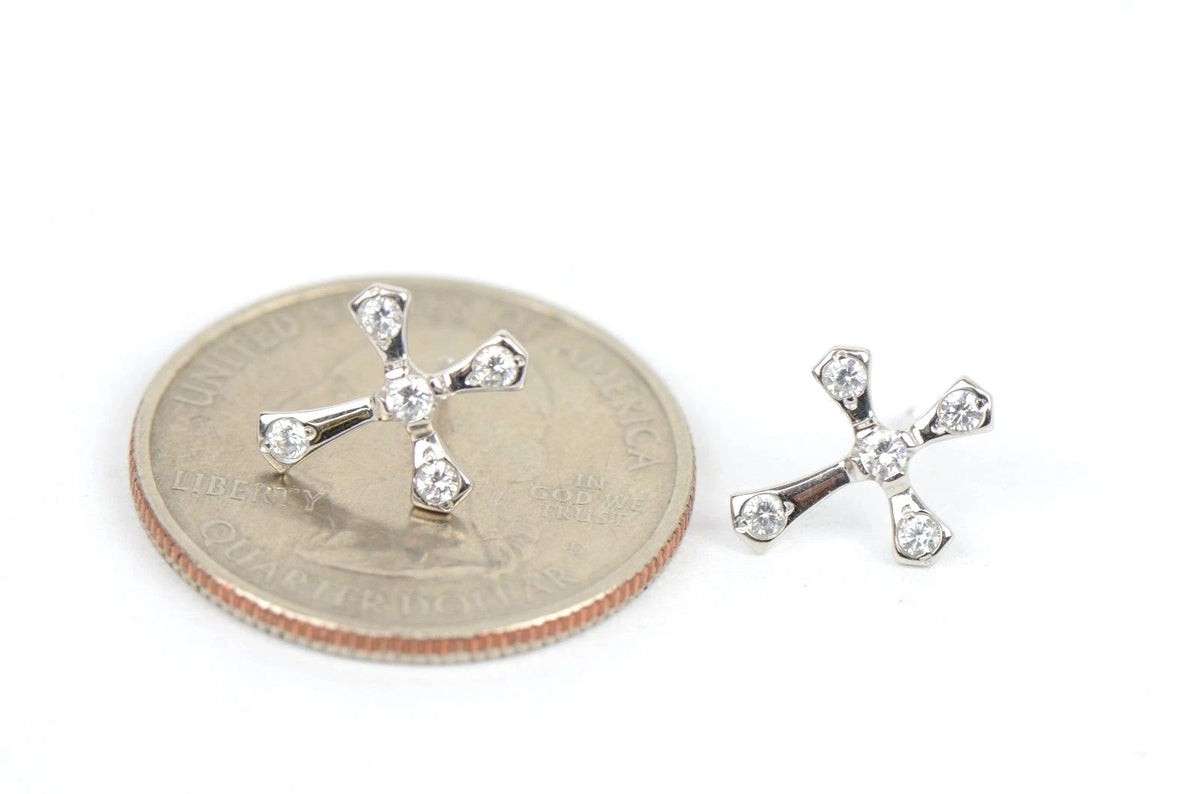 14K Yellow or White Gold Cubic Zirconia Cross Graceful Earrings
