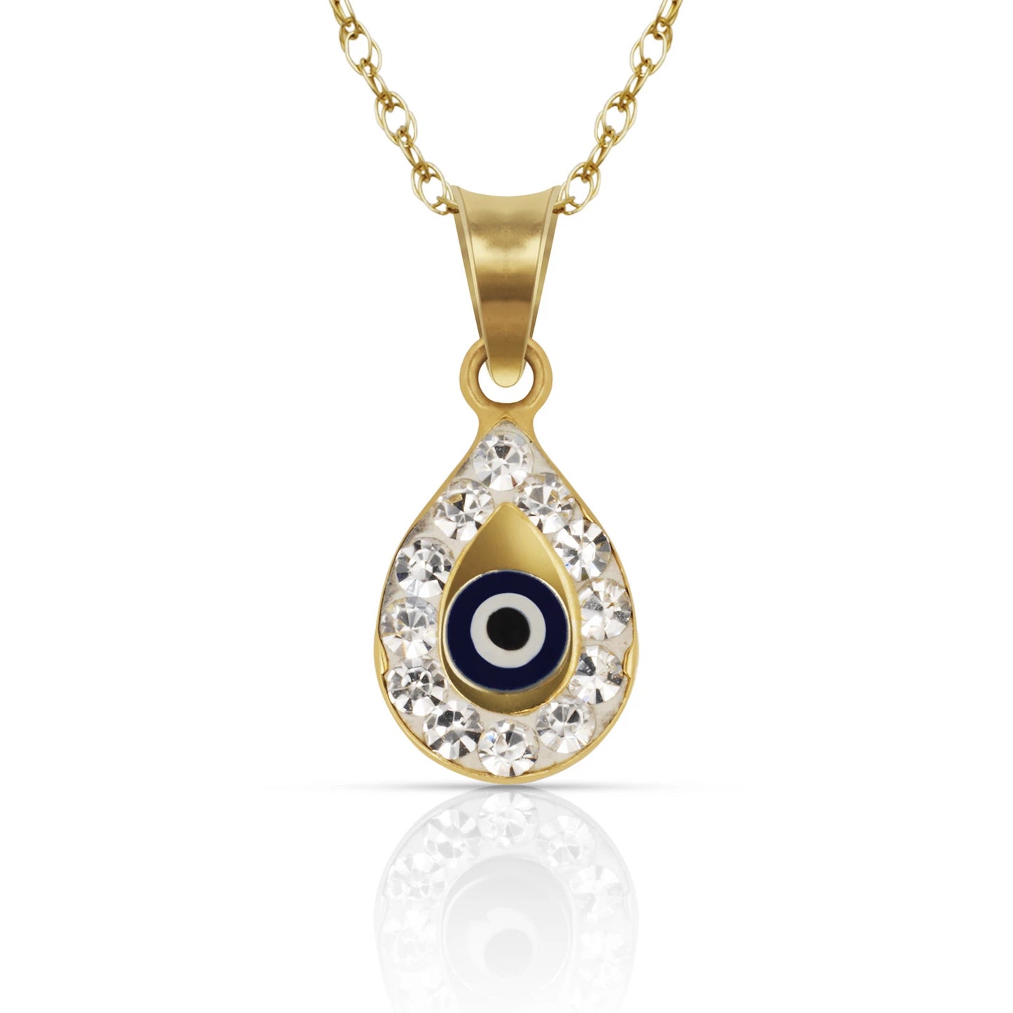 14k Yellow or White Gold CZ Pear Shape Evil Eye Pendants