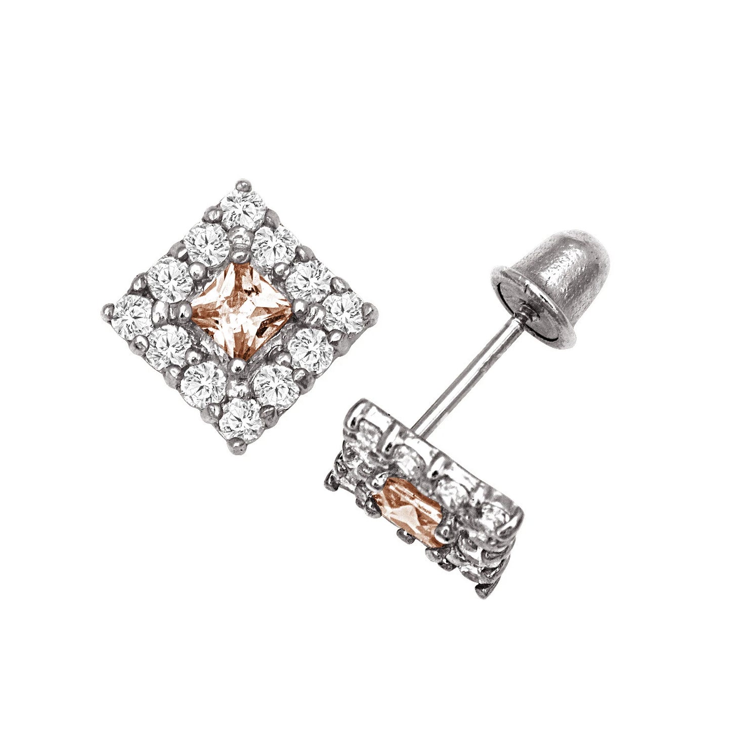 14k Yellow & White Gold CZ Birthstone Stud Screw Back Earrings for Women