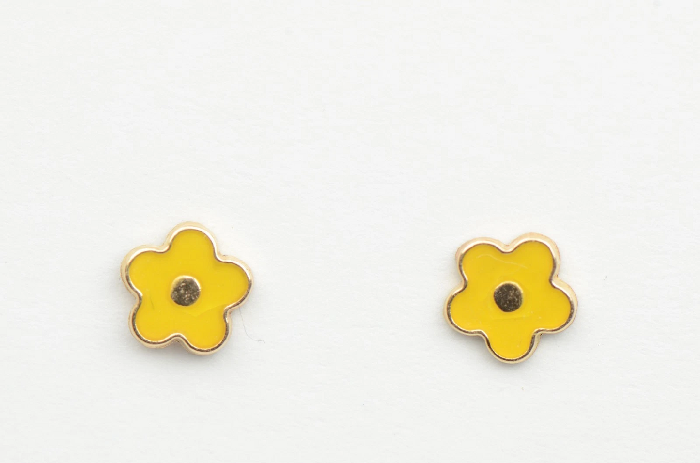 14k Yellow Gold Enamel Flower Screw Back Baby earrings