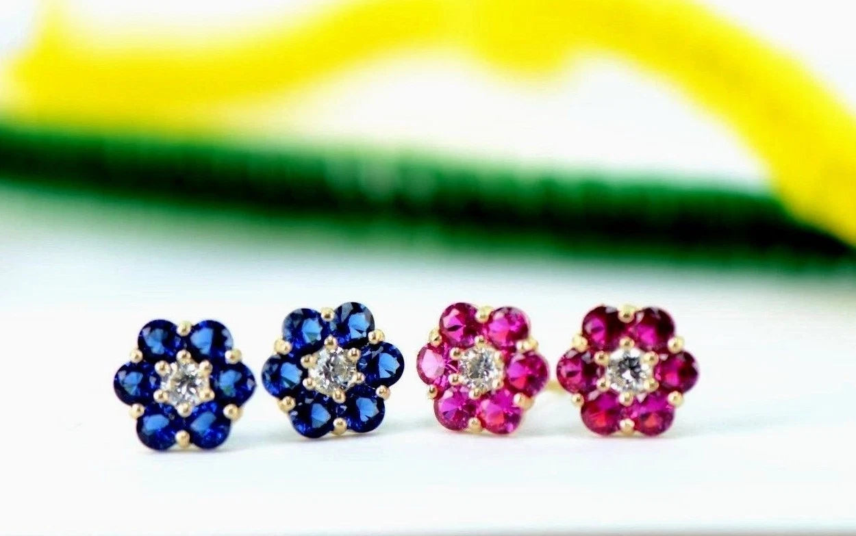 14k White Gold Flower Stud Earrings with Screw Back
