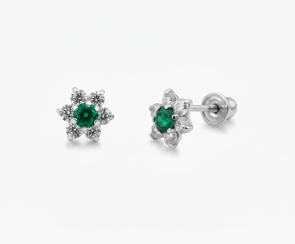 14k White Gold Beautiful Flower Shaped Stud Earrings for Women