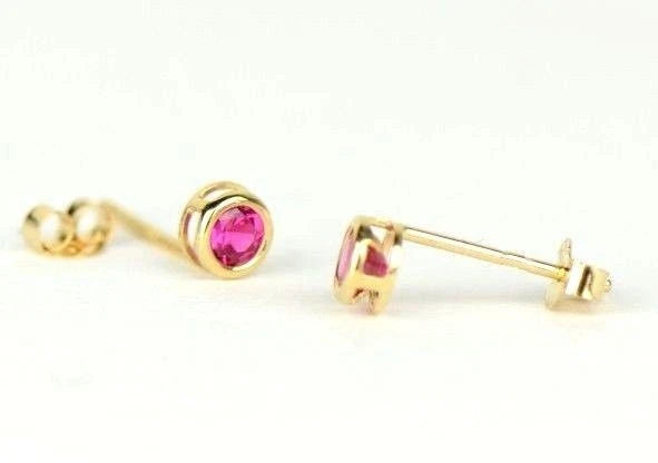14K Round Bezel Set Yellow Gold 3mm Birthstone Earrings 3MM