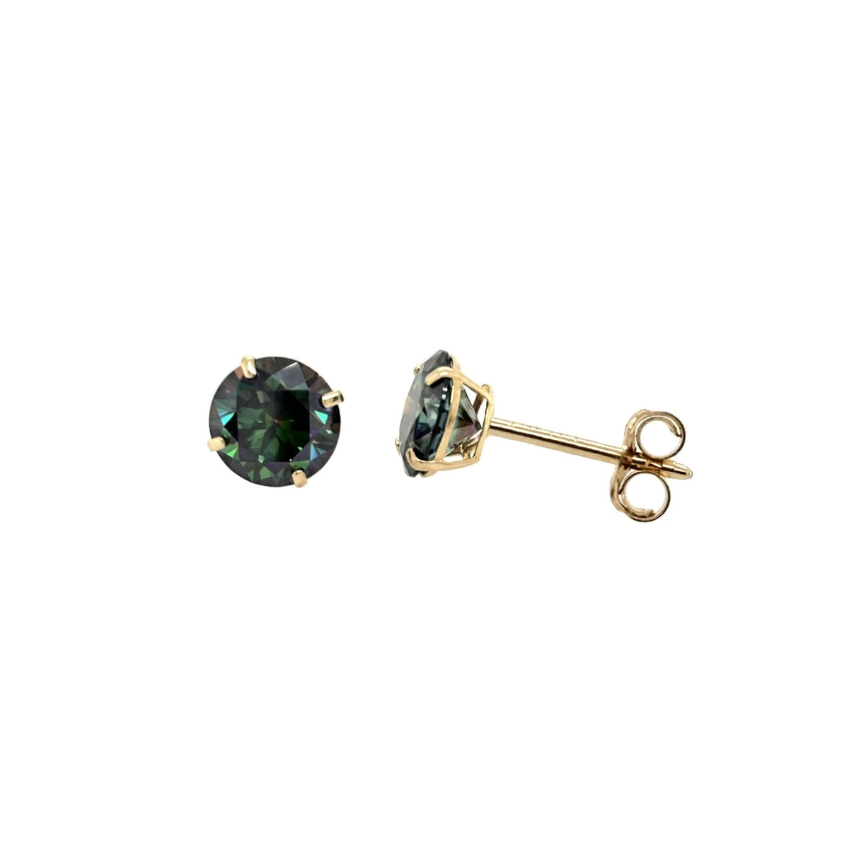 14K Gold GRA Certified D-VVS1 Rainbow Green Moissanite Studs Earrings Push Back