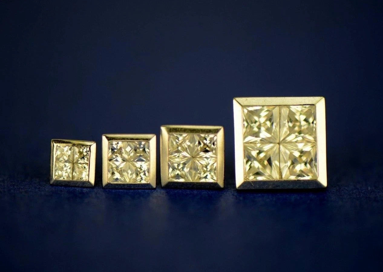 14K Yellow or White Gold Fancy Square CZ Stud Earring