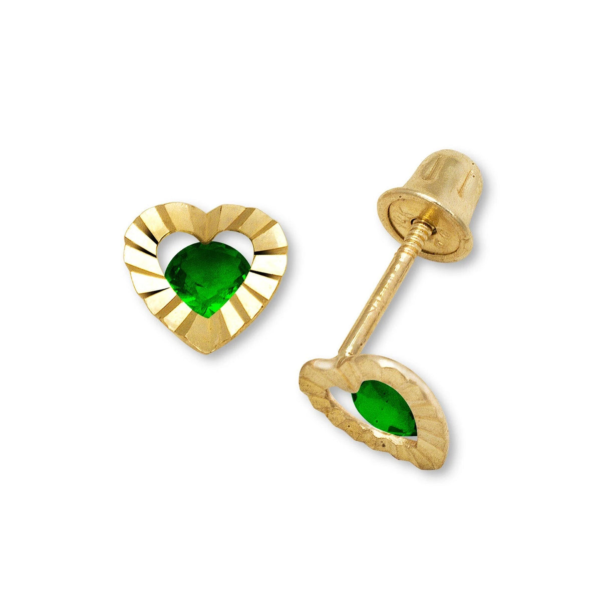 14K Yellow Gold Heart Shape Screw Back Stud Earrings for Girls
