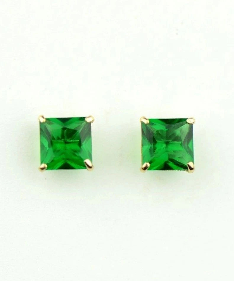 14k Yellow Gold Solid Square Princess Cut Birthstone 6MM CZ Stud Earrings