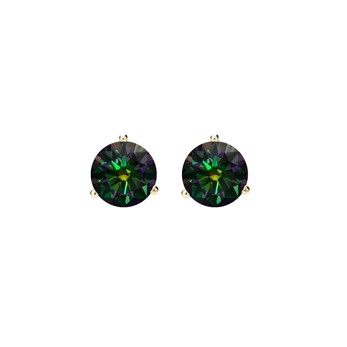 14KGold GRACertifiedD-VVS1 Rainbow Green Moissanite Push Back Stud Earrings