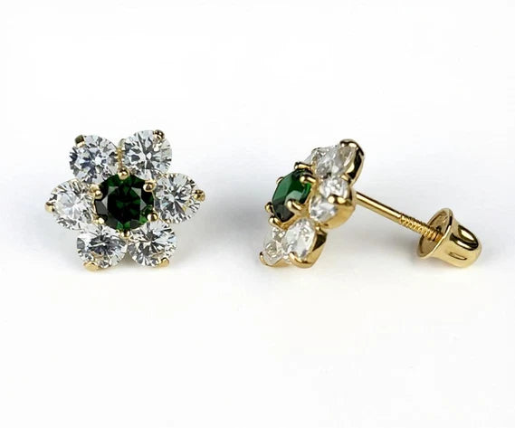 14k Yellow Gold Beautiful Flower Shaped Screw Back Earrings for Women