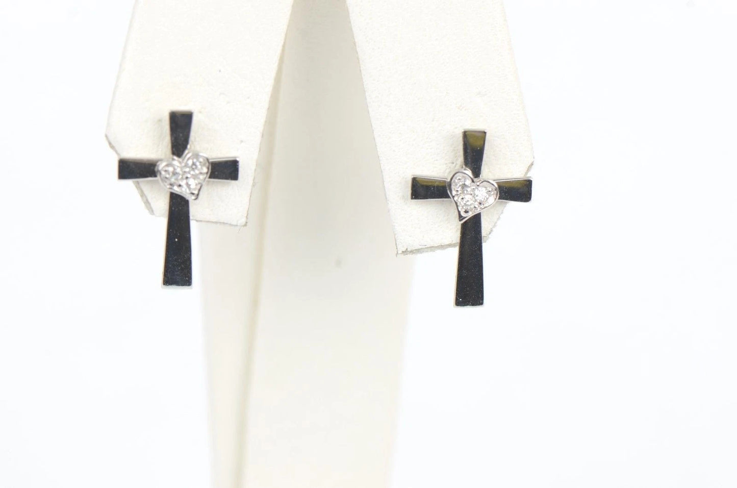 14K Yellow or White Gold Heart CZ Cross