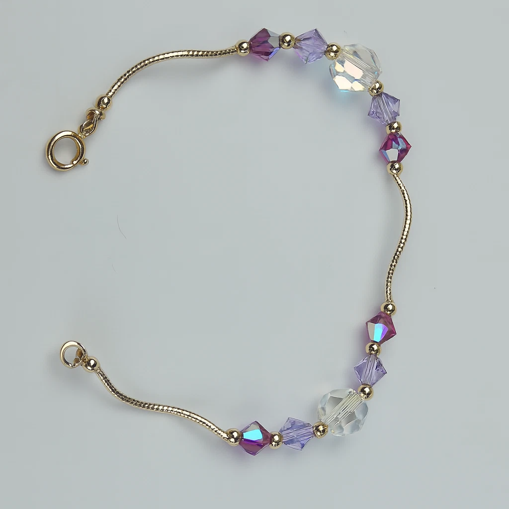 14K Yellow Gold Crystals Elegant Bracelet Kids Baby Girls & Boy