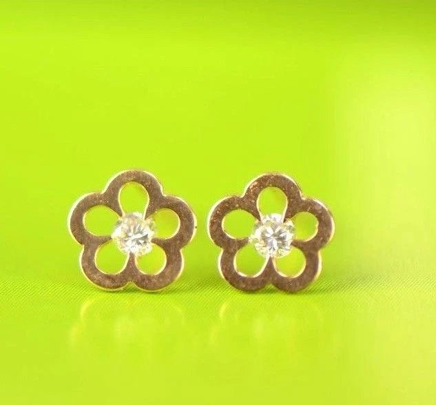 14k Yellow White Gold FlowerCZ Stud Earrings