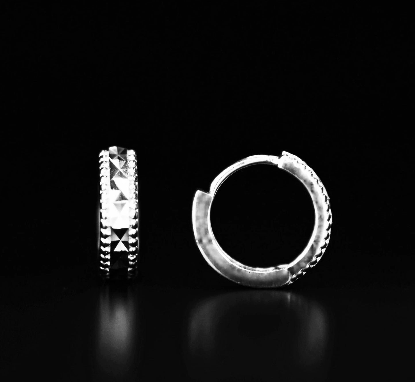 14k Yellow and White Gold CZ Cut Huggie Hoop Earrings