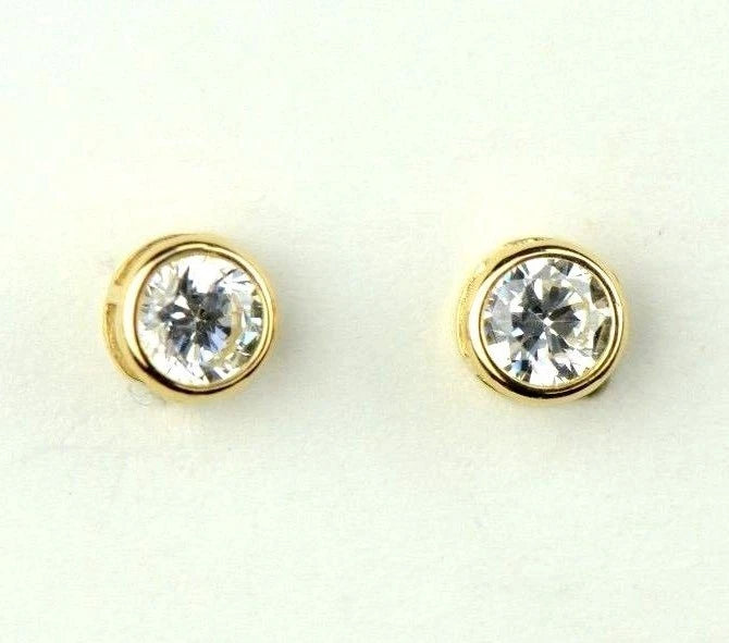 14K Round Bezel Set 4mm Yellow Gold Birthstone Earrings