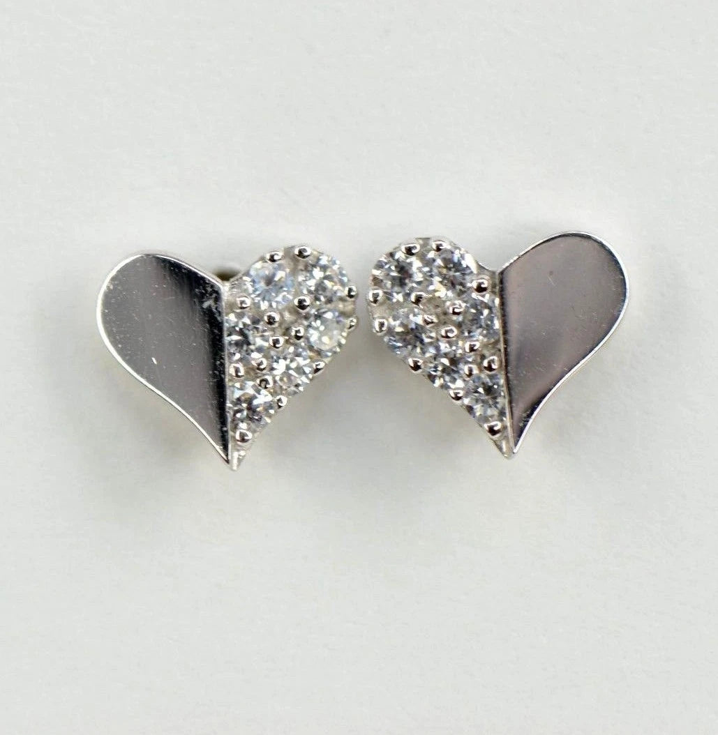 14K Yellow & White Gold Beautiful Heart Shape CZ Stud Earrings for Women