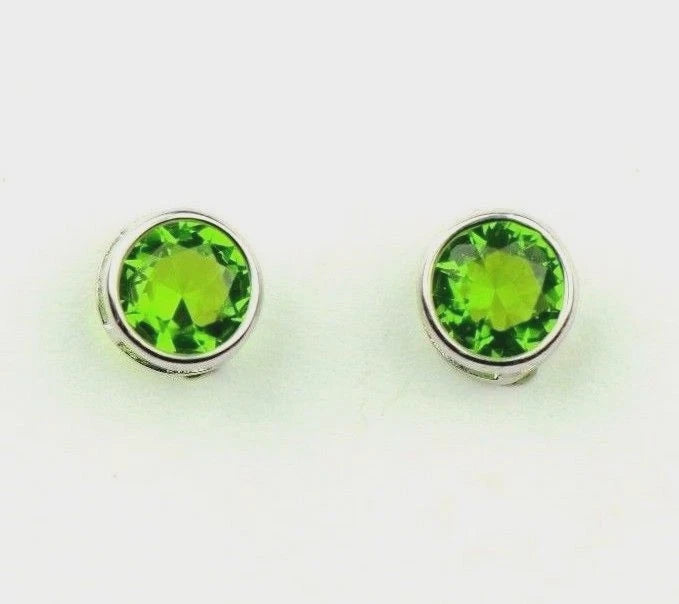 14K Round Bezel3mm Set White Gold Birthstone Earrings